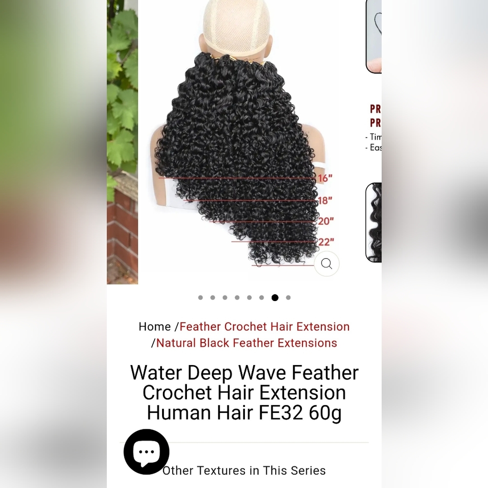 Water Deep Wave Feather Crochet Hair Extension Human Hair - Naturap Black 1B - Picture 2 of 8